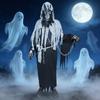 6Pcs Grim Reapers Costume for Adults,Scary Halloween Costume with Grim Reapers Mask Headgear Skeleton Gloves,Waist Belt