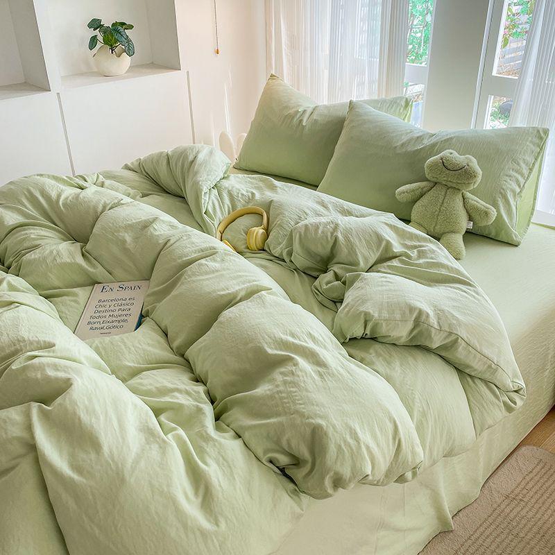 G5Z Cotton Bedding Set - Simple Solid Color, 3 or 4-Piece Options for Double or Single Bed