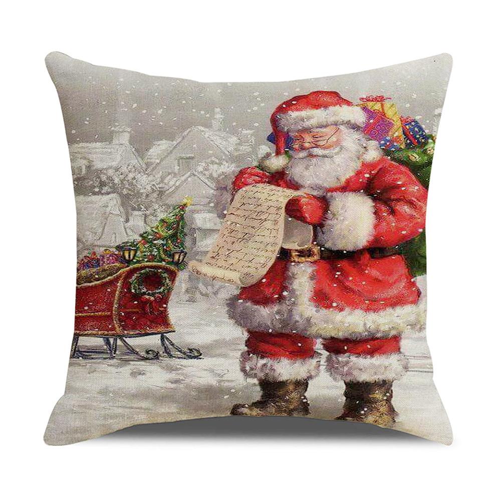Weihnachtskissen Aquarell Cartoon Leinen Kissenbezug Europäischer Stil Nachttisch Kissenbezug Neuer Wohnstil