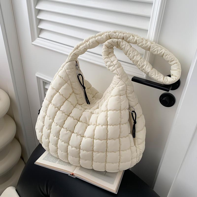 Korean Pleated Cloud Tote - Versatile Women's Down Cotton Large Capacity Crossbody Bag