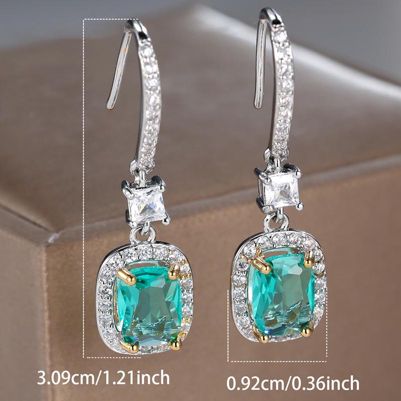 Shiny Green Zircon Drop Earrings for Women Silver Color Party Accessories Elegant Jewelry Gifts