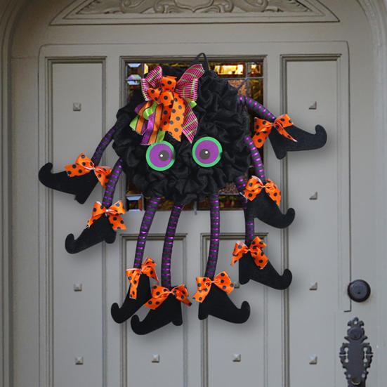 Halloween Spider Door Hanging Decoration with Bowknots Soft Cloth Cartoon Multi-legs Spider Wall Decor Wreath Party Supplies