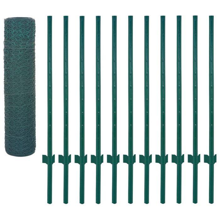 VidaXL Clôture en Grillage Métallique avec Poteaux Panneau de Clôture Protection pour Chiots Volaille Jardin Cour Arrière 144608