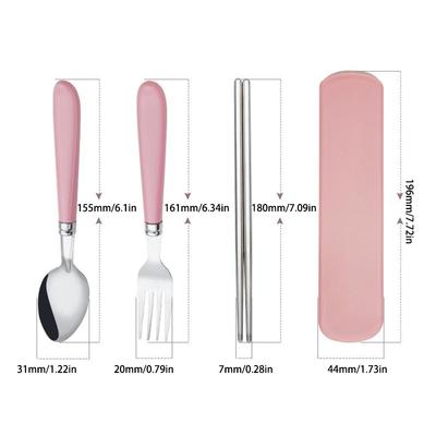 410 Aço Inoxidável Pauzinhos Talheres Portátil Garfo Colher Estudante Trabalhador de Escritório Três Peças Bonito Caixa de Armazenamento Conjunto de Talheres