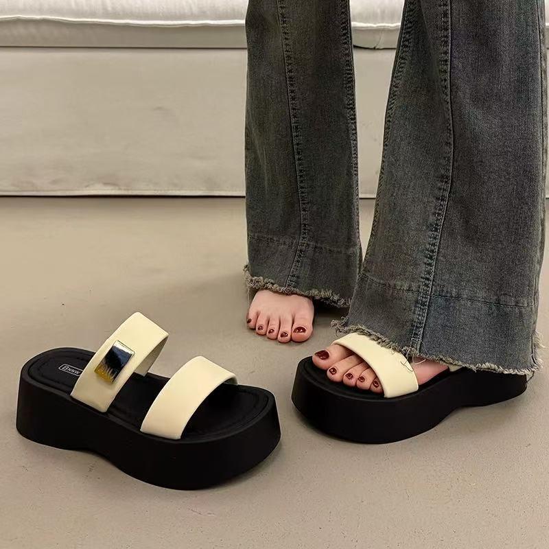 High-end New Going Out Slope Heel Slippers with Skirts Are Beautiful, Thick Bottom Heightening Cool Slippers Women's Summer Wear