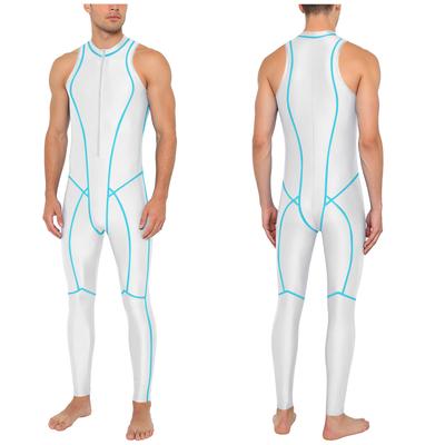 Mens Oil-shiny Bodysuit One-piece Swimsuit Sleeveless Zipper Leotard Rash Guard Bathing Suit Gym Workout Fitness Sports Jumpsuit