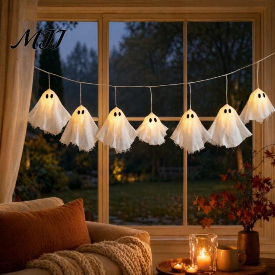 Halloween Ornament Set Glowing Ghost Hanging Decor, Spooky Light Up for Party Decorations Scene, Indoor Outdoor Wall Window Decoration,