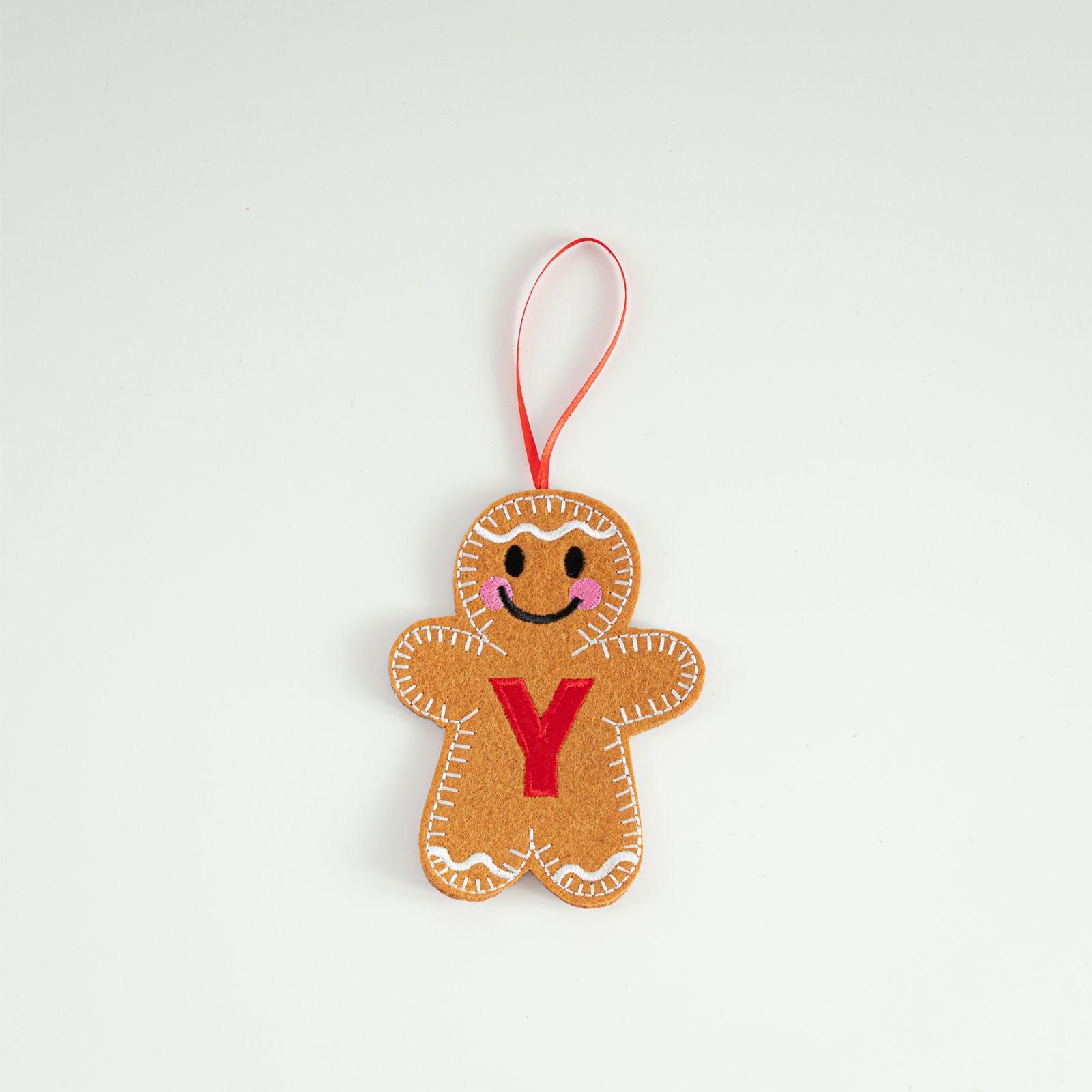 Christmas Gingerbread Man Ornament with Red Cheeks and Letter Pendant