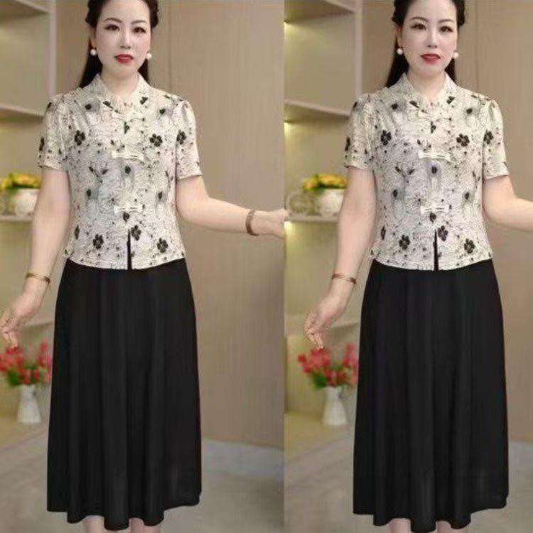 

2026 Summer Women s Loose Slimming T-shirt - Round Neck, Short Sleeve, New Chinese Style Print 6XL [Recommended 160-170 lbs]