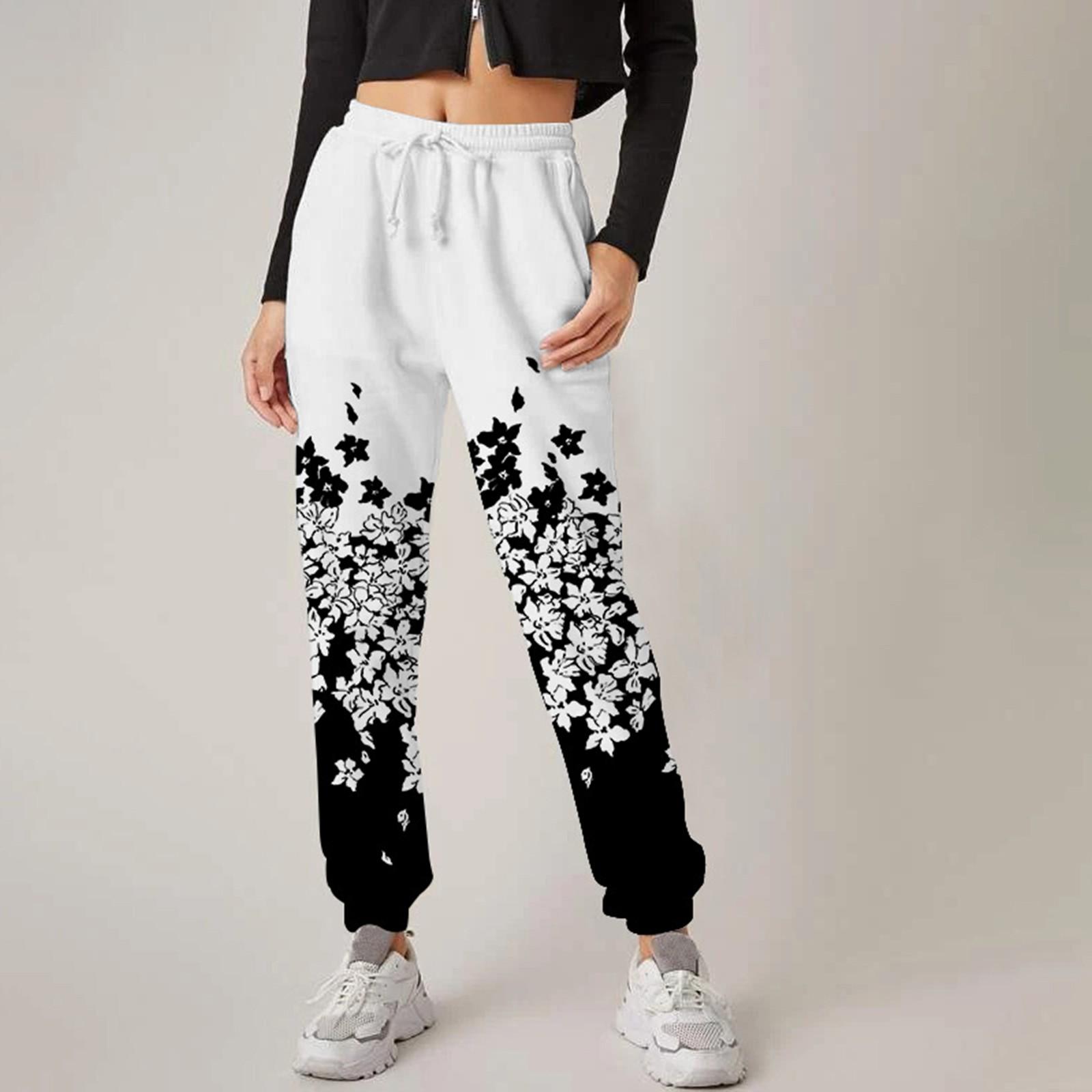 

Женские повседневные модные свободные брюки с цифровым принтом и широкими штанинами. белый