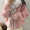 The Pink Loose Fit Label Patch Boucle Wool Knit