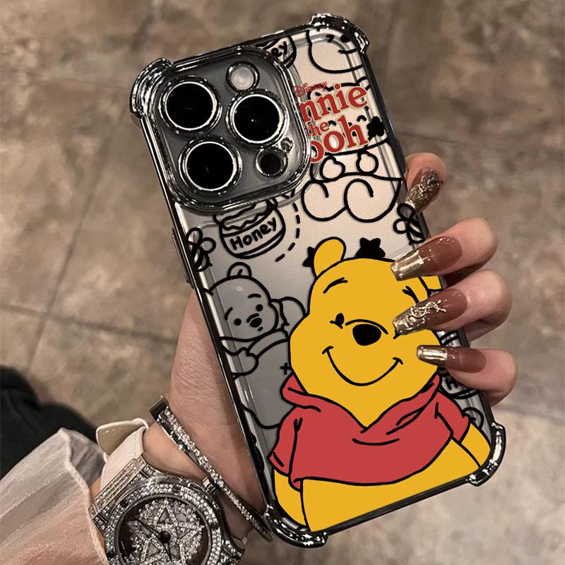 

HOT Cool Cute Poohs Bears Plating Phone Case For Samsung S26 S25 S24 S23 S22 S21 S20 FE Note20 Edge Plus Ultra 4G 5G Anti Fall Samsung S26 Ultra 5G