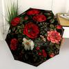 Eleganter runder Blumenteppich mit roten Rosen auf schwarzem Hintergrund Schirm, Niedlicher Schirm mit süßem Design, Tragbarer 3-fach kompakter Schirm für Männer & Wo