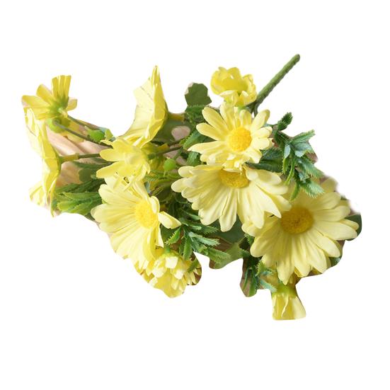 Artificial Flowers 27CM Height Small Bouquet Multiple Sun Chrysanthemum Heads Green Leaves
