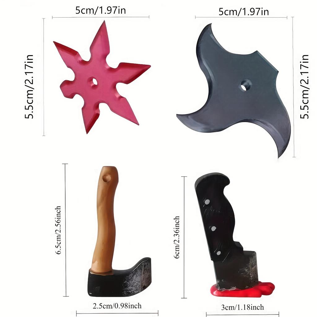 4pcs Funny Knife Magnetic Fridge Magnets, 3D Axe, Ninja Darts Design, Durable Resin Hexagonal Decorative Magnets for Fridge, Office, Storage Cabinets