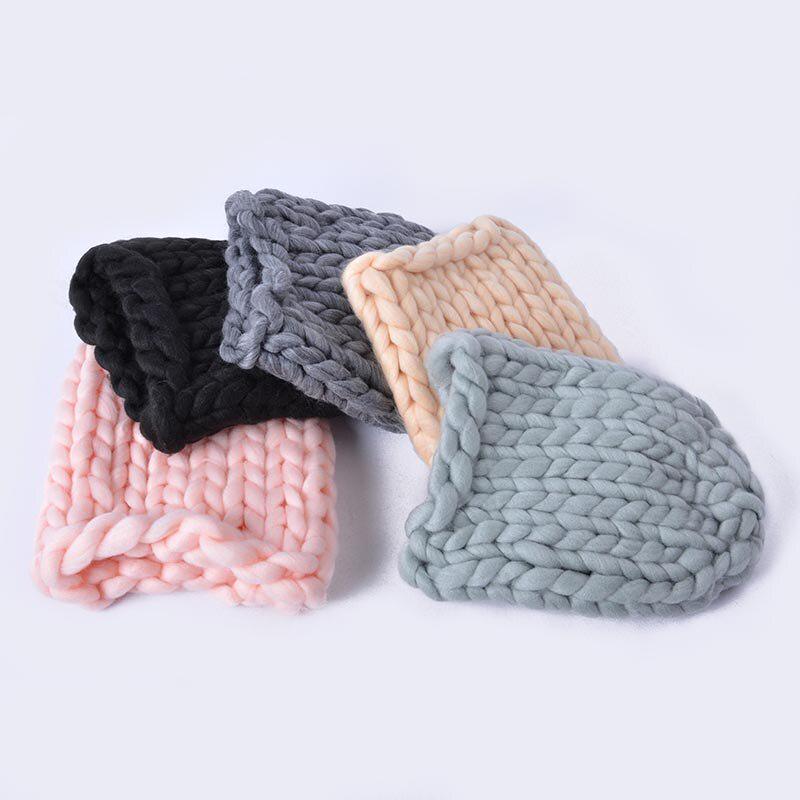 Damemote Vinter Ull Lue Cap Håndlaget Tykke Grove Linjer Strikket Beanie Caps