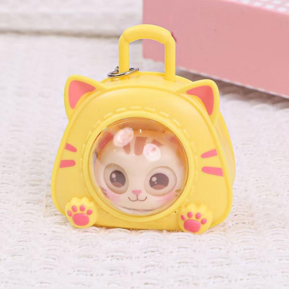 Cartoon Eye Changing Cat Bag Keychain Funny Capsule Cat Key Chain Cat Kitten Toy  Office Desktop