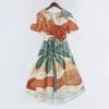 Women's Casual V Neck Short Sleeve Hawaiian Print Dress Midi Length Lightweight Comfortable Summer Beach Dress