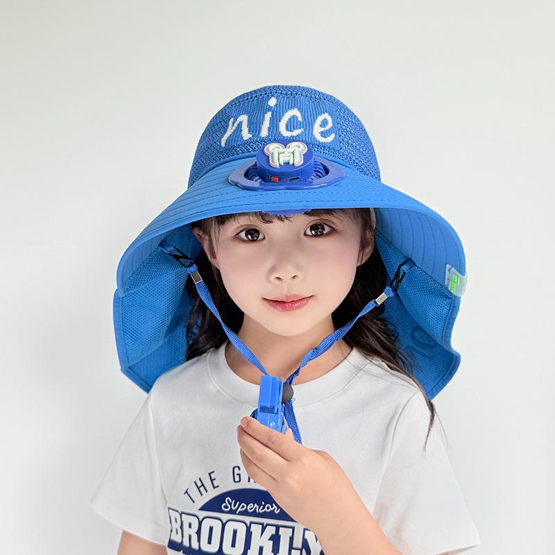Children's Hat with Fan Shawl Hat Summer Boy Girl Baby Cartoon Sun Protection Hat Outdoor Sun Hat