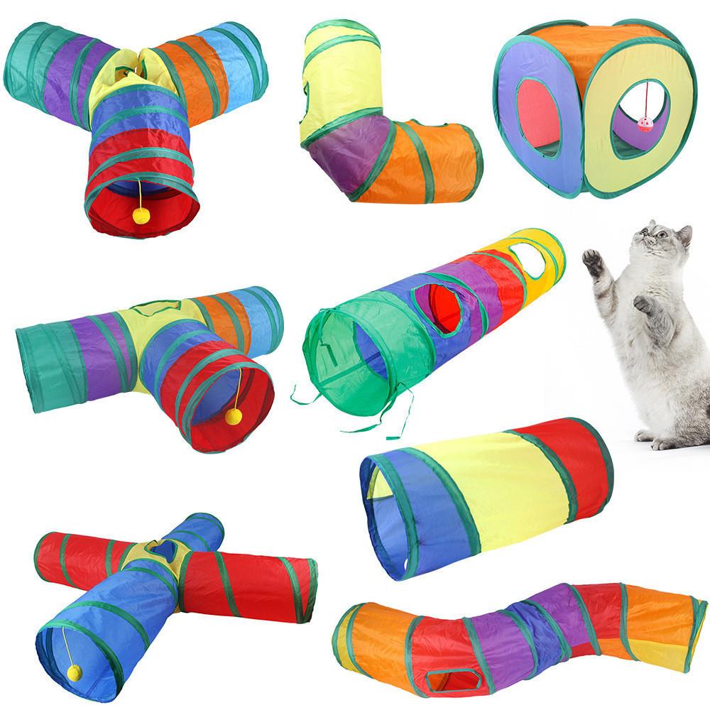 Colorful Rainbow Cat Tunnel Interactive Collapsible Pet Toy For Endless Fun