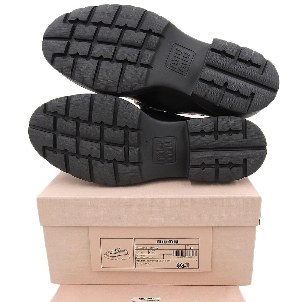 MIUMIU Women's platform leather loafers, black, size 41, 5D684D shoes 41 blackUsed