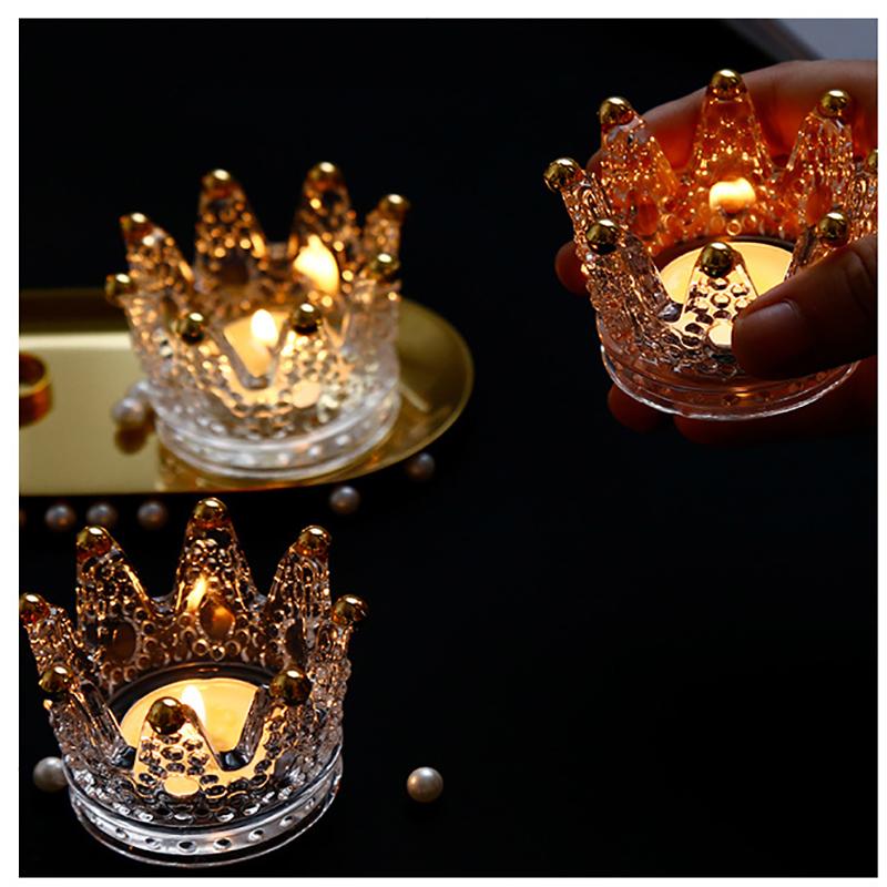 Candlestick Candle Holders 1PC Glass Crown Ornament Ring Jewelry  Nordic Gorgeous Crystal Decoration Table Living Room
