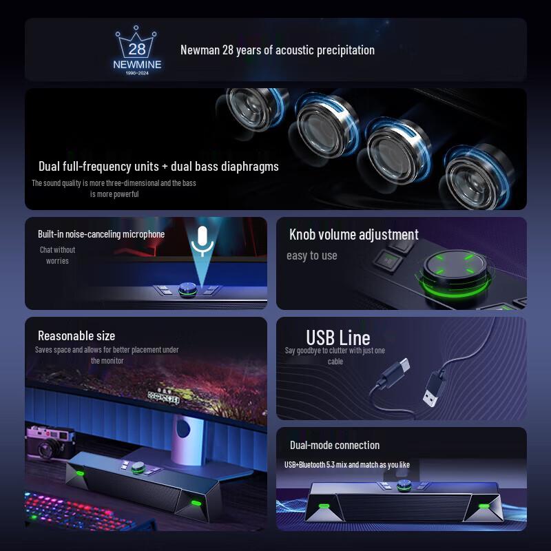 Newman V1 PRO Gaming Desktop Speaker Bar