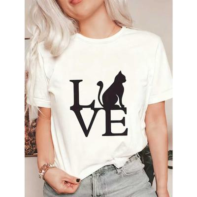 Per dydelis T-shirt Juodas Katės Meilės Spaudinys Grafinis Marškinėlis Laisvalaikiui Ir Gatvės Stiliui