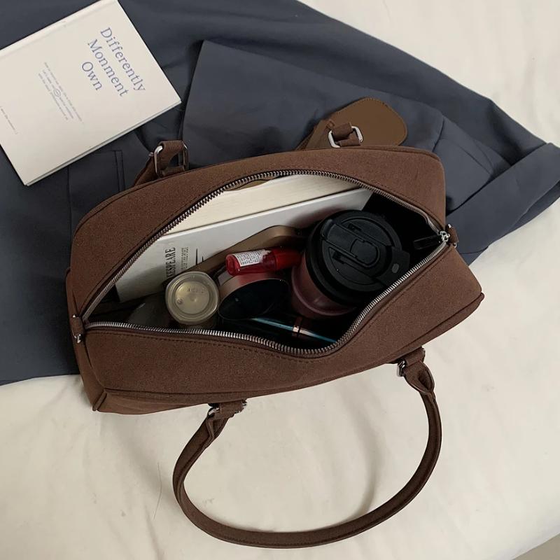 Big Size Women Bowling Bags Suede Pure Color Large Capacity Shoulder Crossbody Bag With Lg Strap 2026 Luxury Designer Handbags