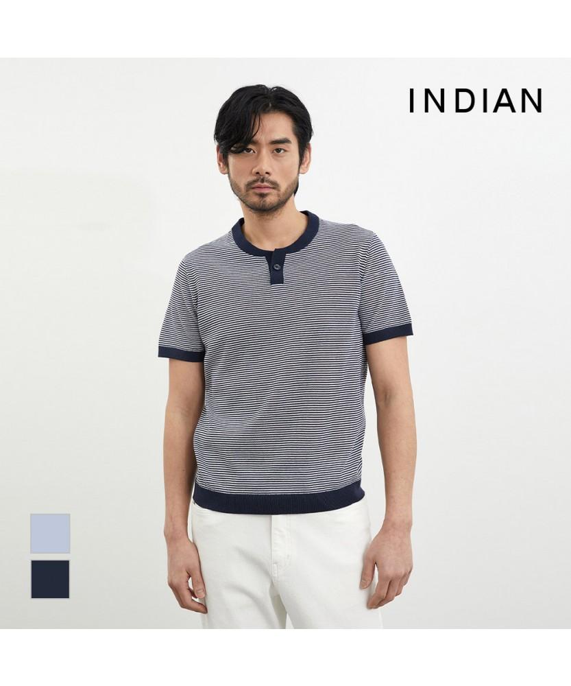 INDIAN Fine Stripe Henley Neck Knit_Mitbr4M3111