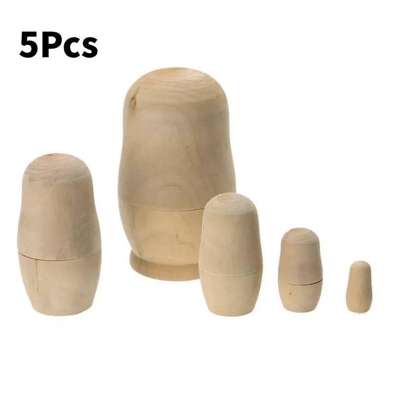 

5pcs Unpainted Diy Blank Wooden Embryos Russian Nesting Dolls Matryoshka Toy