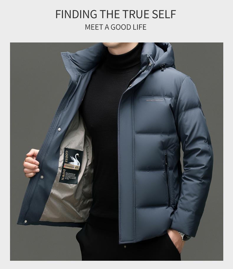 Men's 90% Goose Down Hooded Winter Jacket – Casual, Warm, Fashionable, Short Coat