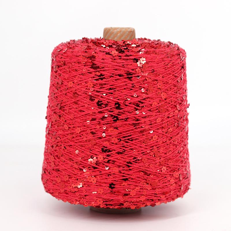 Hand-Knitted Bright Cotton Yarn with Sequins, 3MM+6MM, Combed and Fancy