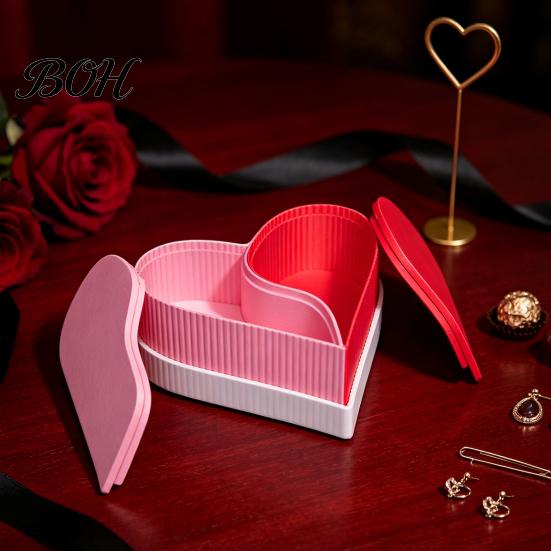 Creative Jewelry Display Case Heart Shape Storage Box, 3D Printed Detachable Dual Compartment Organizer, Decorative PLA Material Box Pink Red with Lid