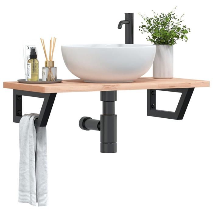 VidaXL Wall-mounted Washbasin Shelf Steel and Solid Beech Wood, Floating Washbasin Shelf, Washbasin Shelf To Place 3302355