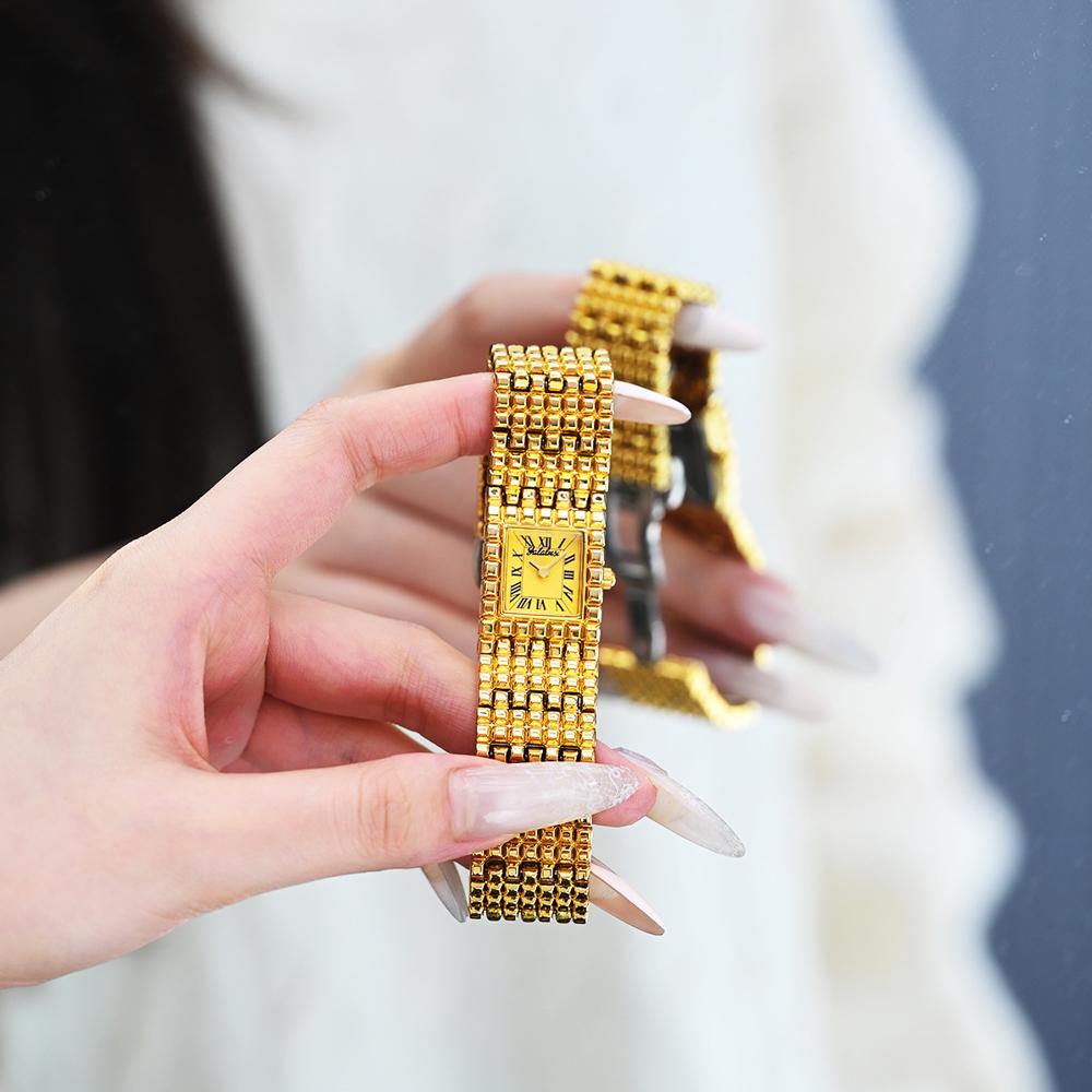 Yalalusi Gold Women Watch Luxury Vintage Quartz Wristwatch High Quality Elegant Ladies Dress Watch New