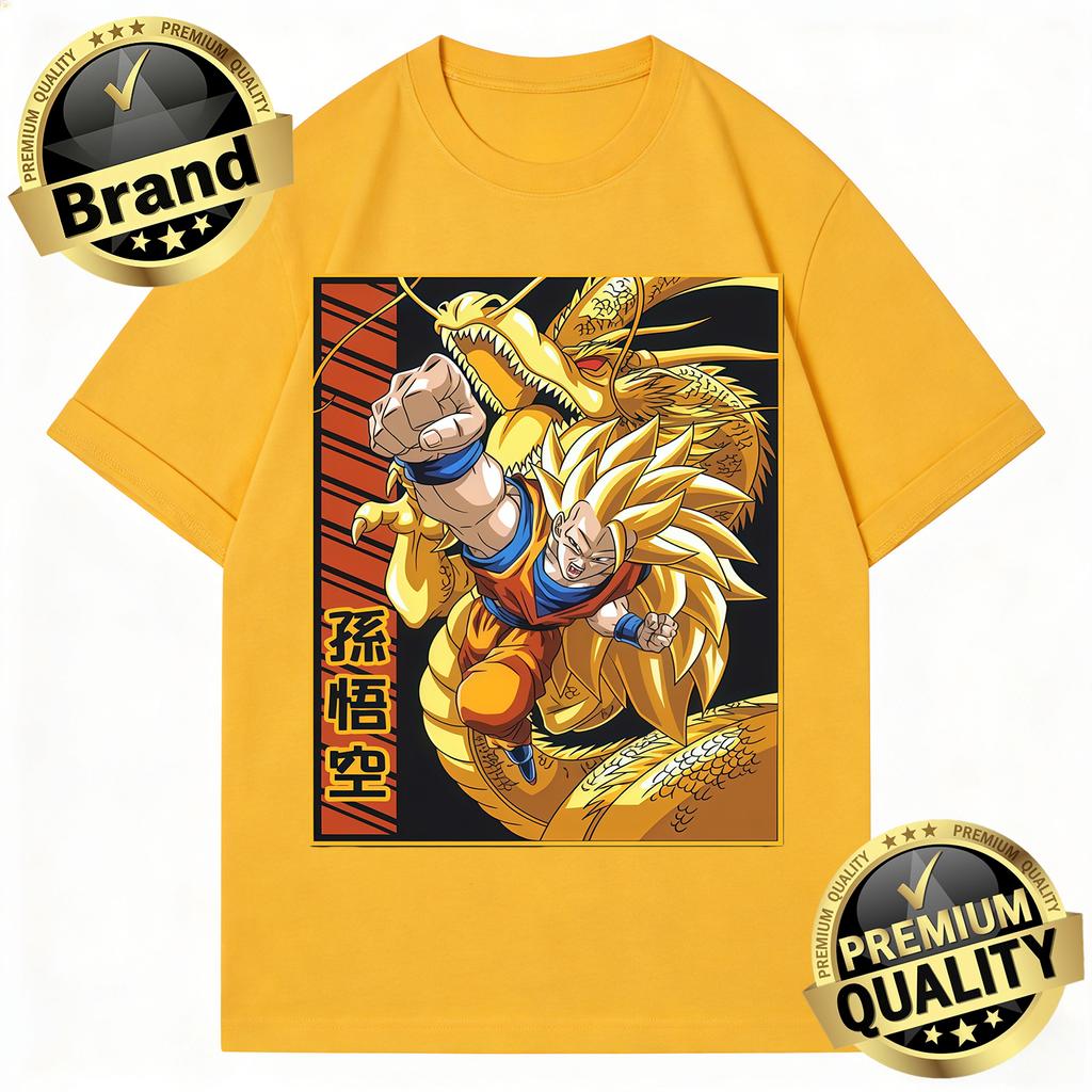 Dragon Ball Trendy Hot Items Cotton Mens  TShirt Super Saiyan 3 Goku Golden Shenron Design Oversized Casual Unisex Streetwear