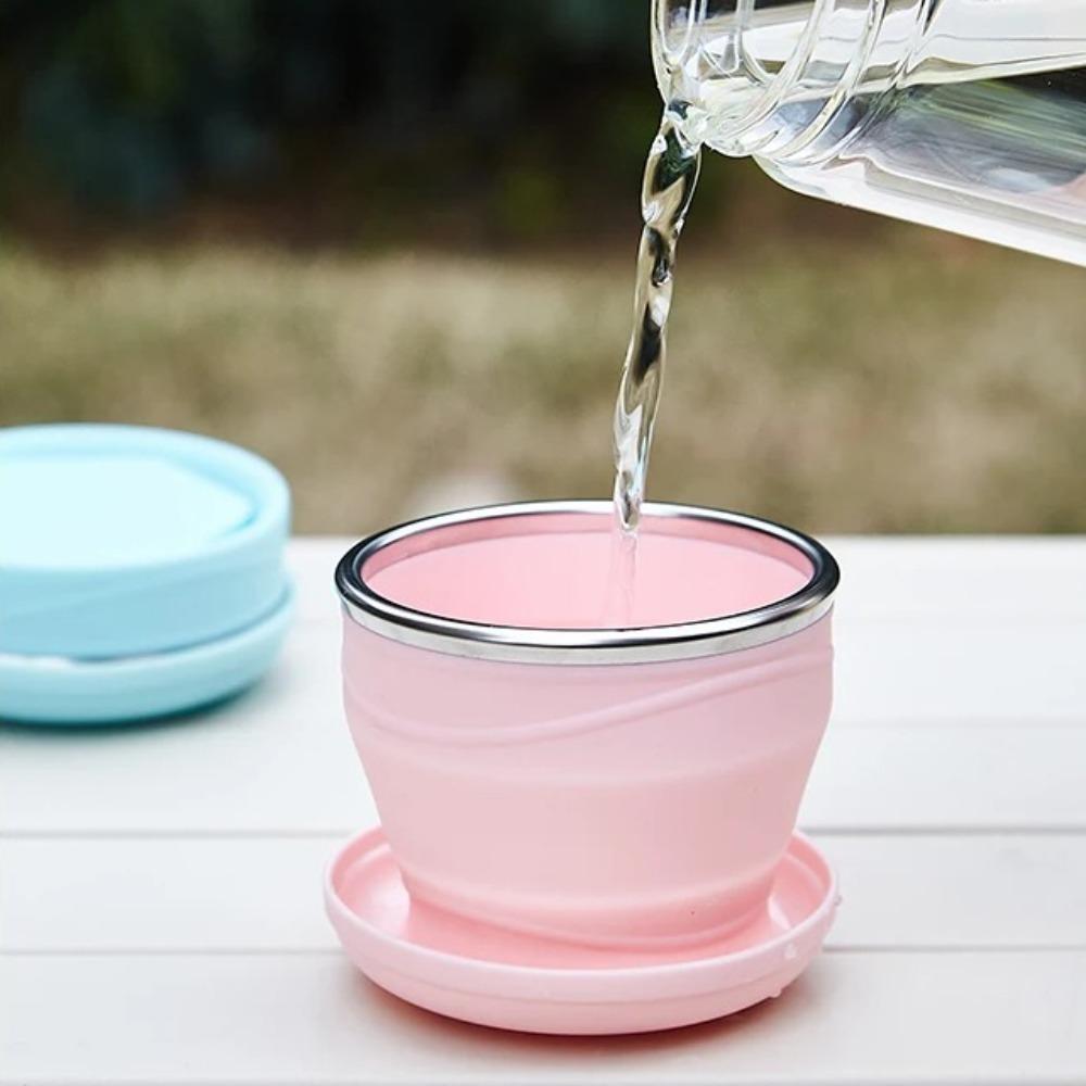 Silicone Folding Cups with Lid Portable Teacup Fashion Collapsible Travel Cups  Coffee Cups