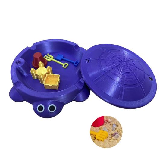 Mini Schildkröten-Sandkasten mit Deckel Sand Mini-Werkzeuge Zubehör 3D-gedruckte Schildkröte Sandaufbewahrungsbox Runder Behälter Kindersommer-Strandspielzeug