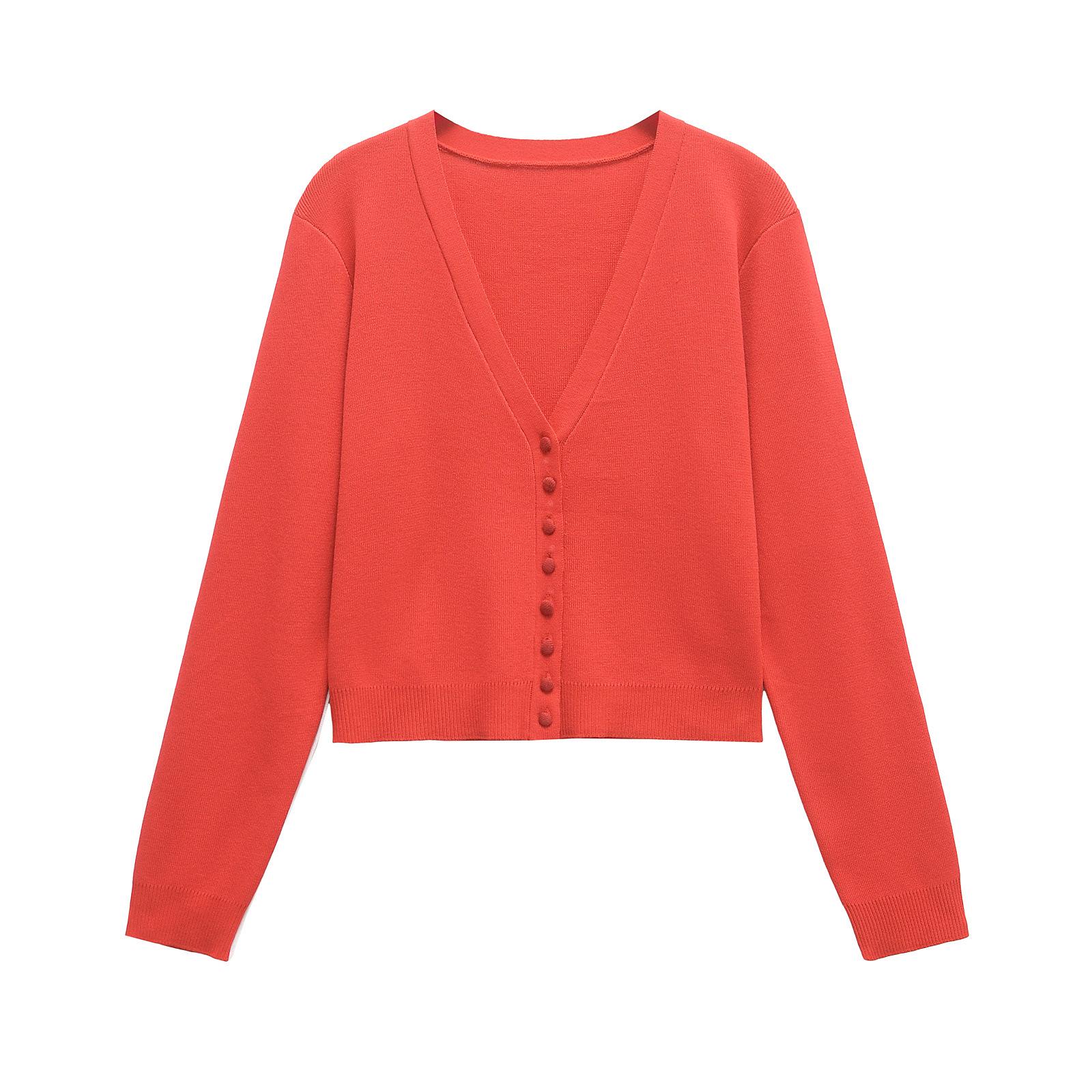 

Женский вязаный кардиган с длинным рукавом в европейском и американском стиле, весна 2025: Модный, Универсальный и Простой Small оранжевый