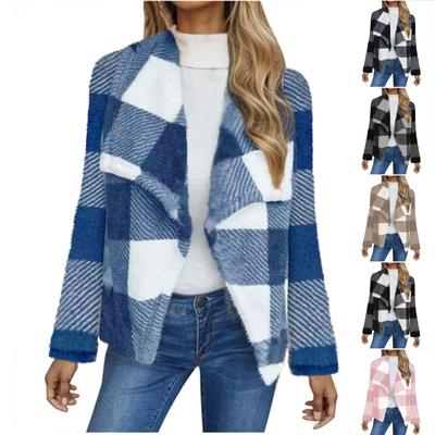 Women's Fashion Autumn-winter Plush Plaid Long-sleeved Loose Jacket