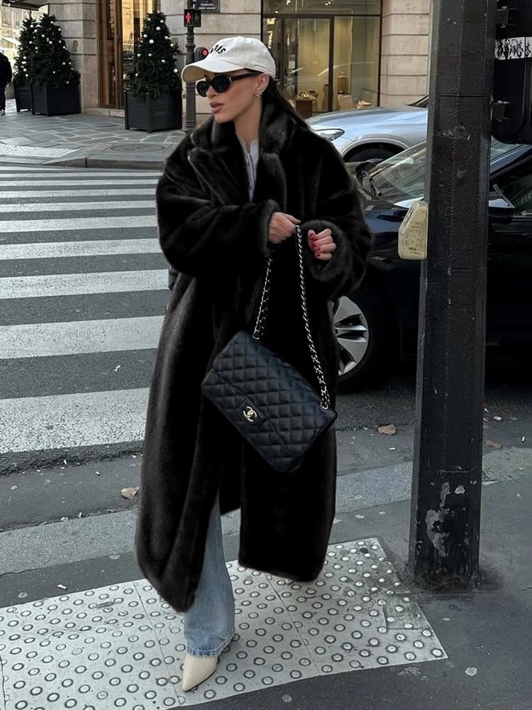 

Экологичное пальто-тренч из искусственного меха норки: Длинные, Теплые, На флисовой подкладке, Выше колена, Свободного кроя, Большого размера Medium чёрный