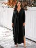 EDOLYNSA Plus Size Kaftan Black Solid Bohemian Printed Summer Long Beach Dress Women Homewear Outfit Swim Suit Cover Up Loose Caftan