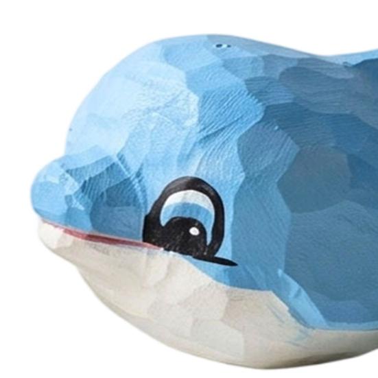 Hand-Carved Wooden Dolphin Figurine Cute Dolphin Statue Ocean Animal Desk & Home Decor, Handmade Wood Dolphin Ornament, Unique Gift for Animal Lovers