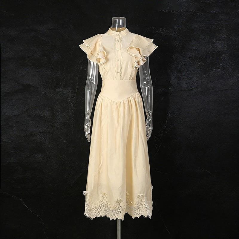 Retro Romantic Dress Set Women's Single-breasted Fly-sleeve Top + High-waist Slimming A-line Skirt