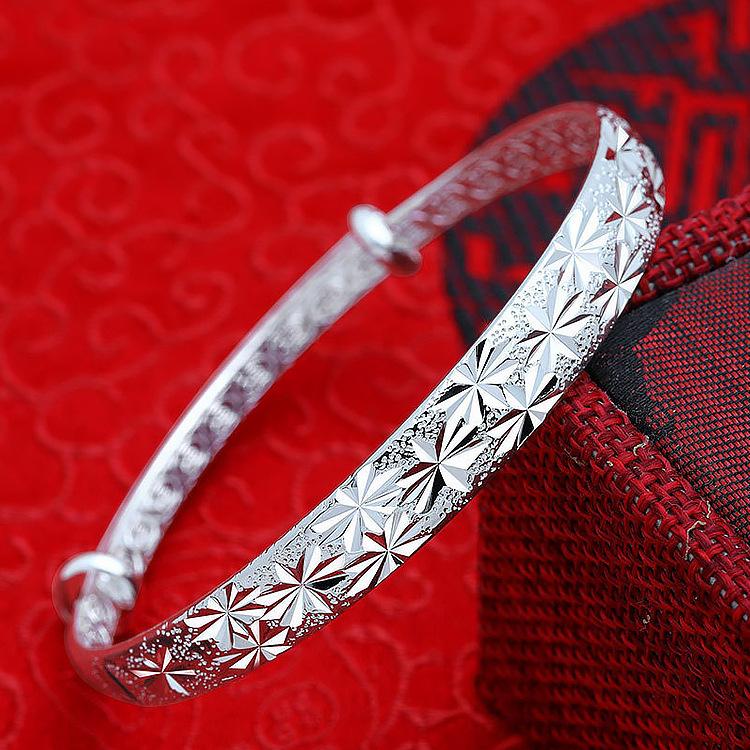 Fashion 925 Silver Adjustable Bracelets For Women Vintage Elegant Geometric Shiny Frosted Bangle Party Jewelry Gifts