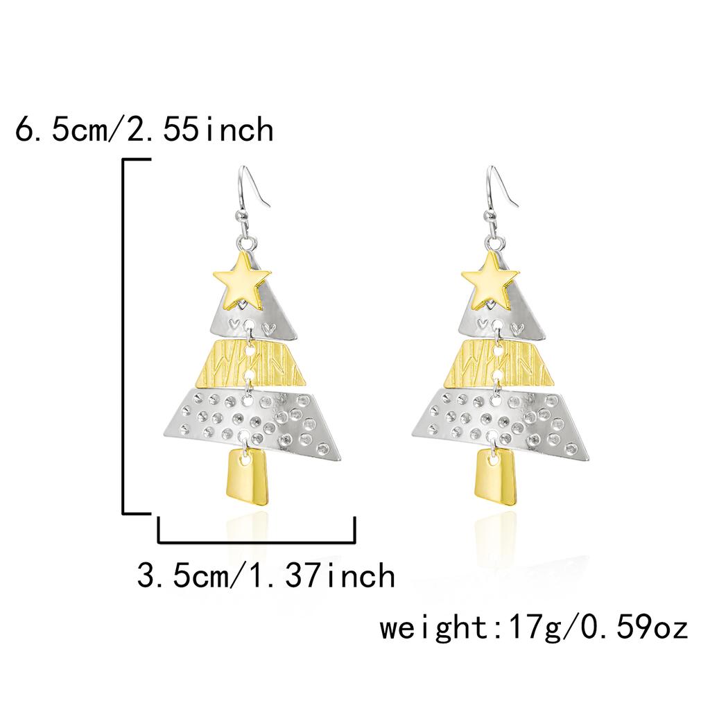New Design Splicing Christmas Tree for Women Fashion Pentagram Hollow Tree Metal Drop Earring Punk Cool Girl Jewelry Accessories