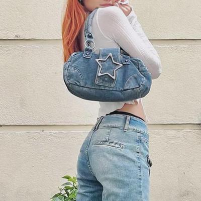 Women's Retro Star-Embellished Denim Shoulder Bag