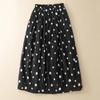 2026 Women's Quilted Polka Dot A-line Skirt - Black Cotton Linen, Thickened for Autumn/Winter