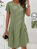 Damen Sommerkleid mit Reißverschluss und halber Knopfleiste, Knopfdetails, doppelter Tasche, lässig